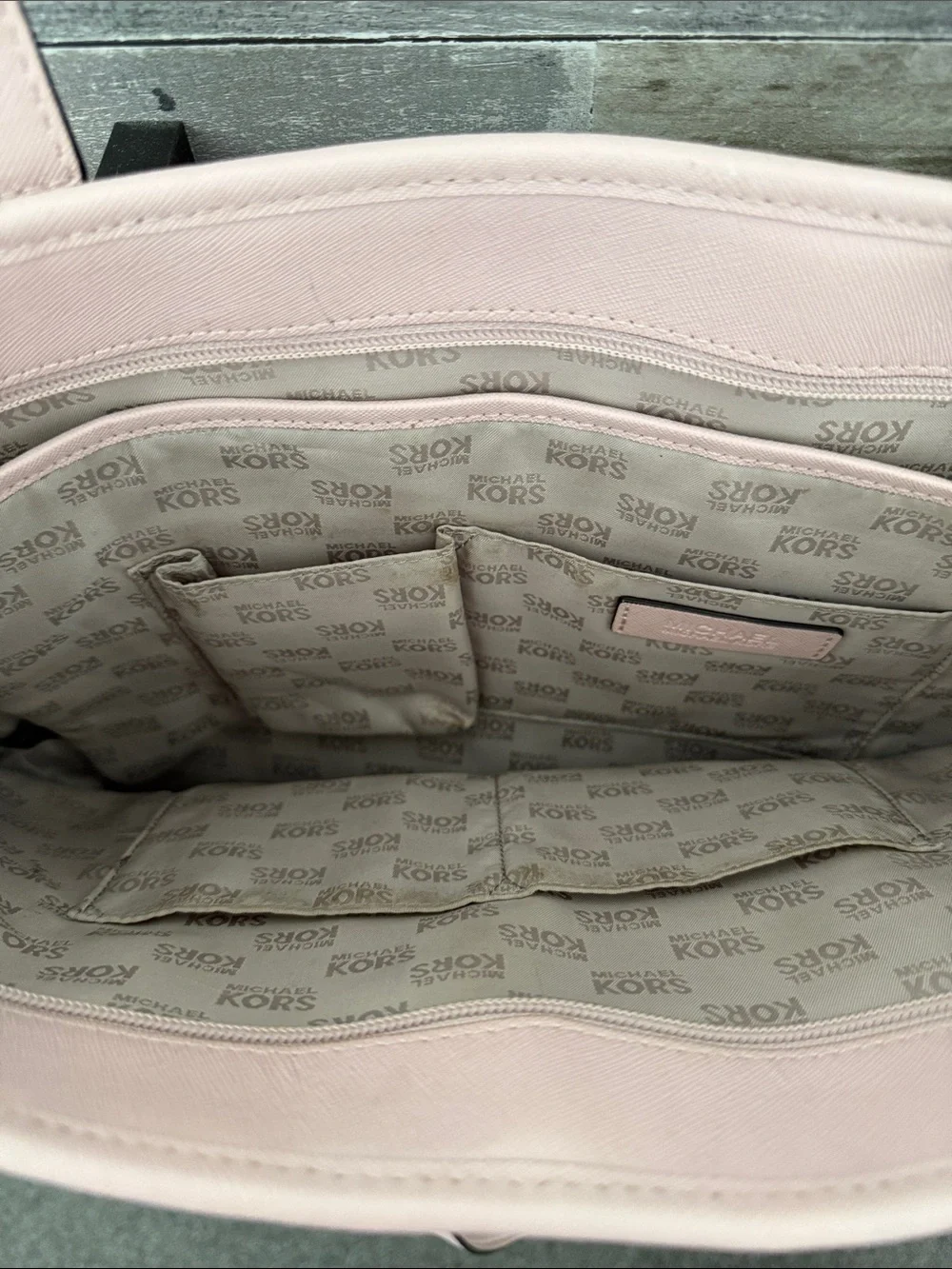 Michael Kors Pale Pink Saffiano Leather Tote with MK Charm